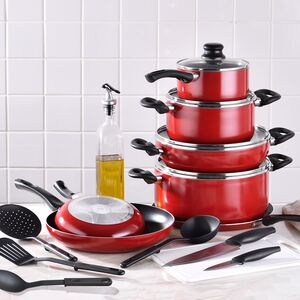 18-Piece Nonstick Cookware Set Red and Black 18-Piece Nonstick Cookware Set Red and Black